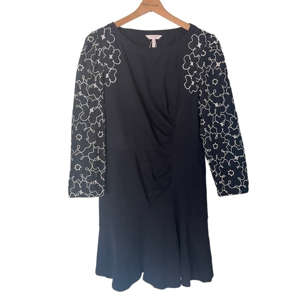 Rebecca Taylor Embroidered Tai Floral‎ 10 Black Mini Silk Cotton Dress - Picture 10 of 14